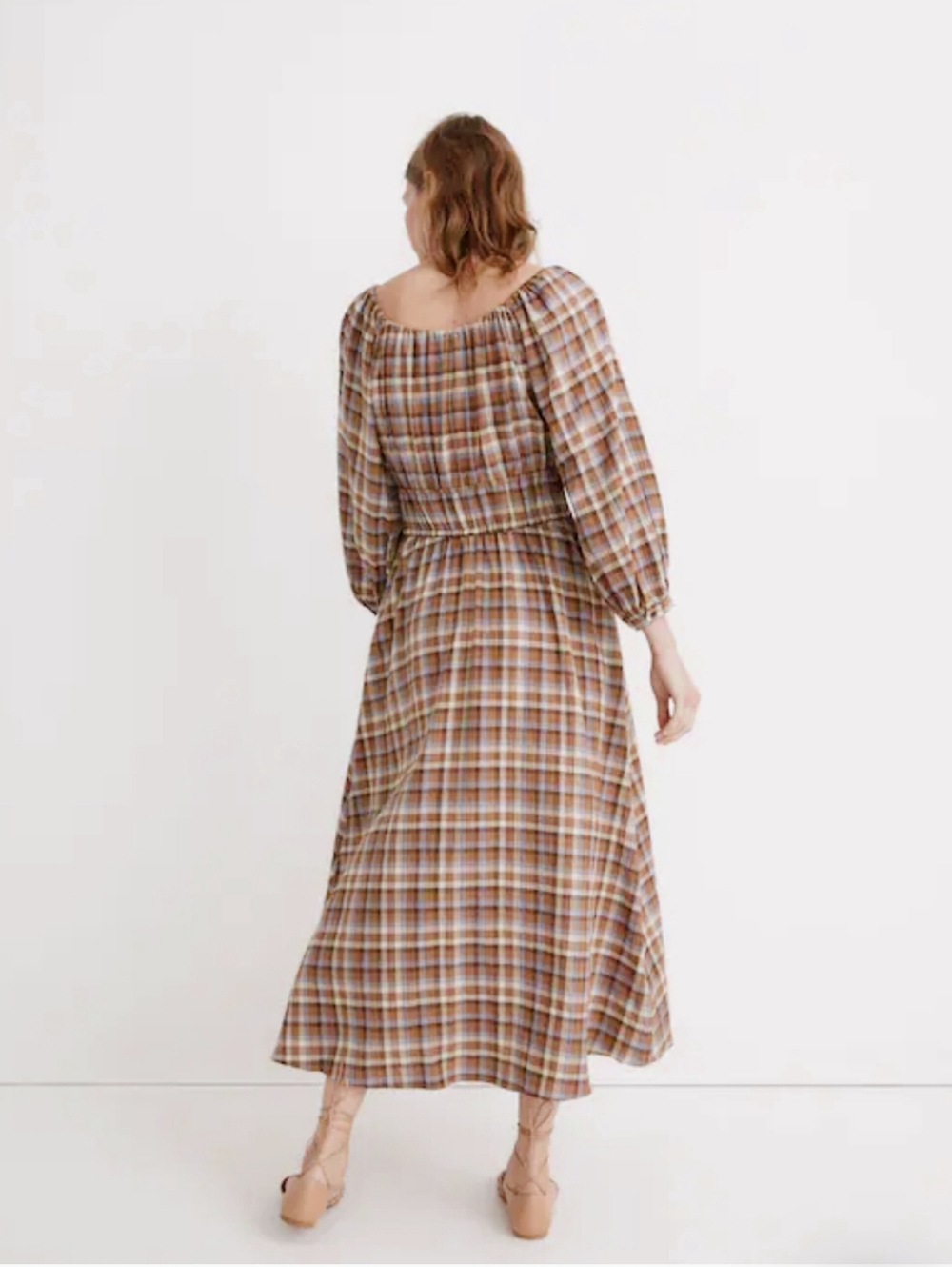 Madewell Gauze Sophia Midi Dress Sz S Brown Plaid Cottagecore - Picture 2 of 11